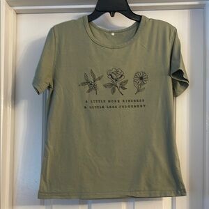 Shein Green Graphic Tee with Floral Design, size M